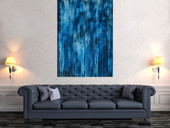 Original Gemälde abstrakt 150x100cm Minimalistisch expressionistisch auf Leinwand Mischtechnik blau hellblau türkis hochwertig