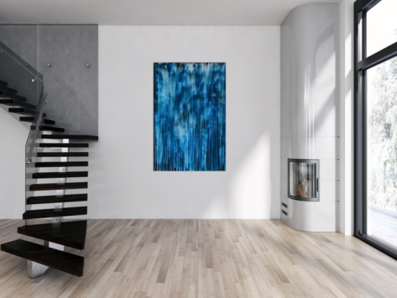 Original Gemälde abstrakt 150x100cm Minimalistisch expressionistisch auf Leinwand Mischtechnik blau hellblau türkis hochwertig