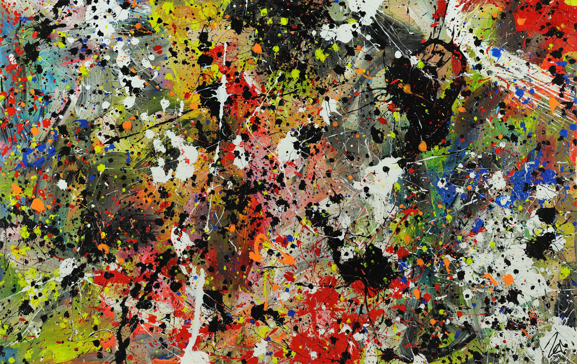 Abstraktes Bild Actionpainting Acryl expressionistisch sehr modern und bunt viele farben
