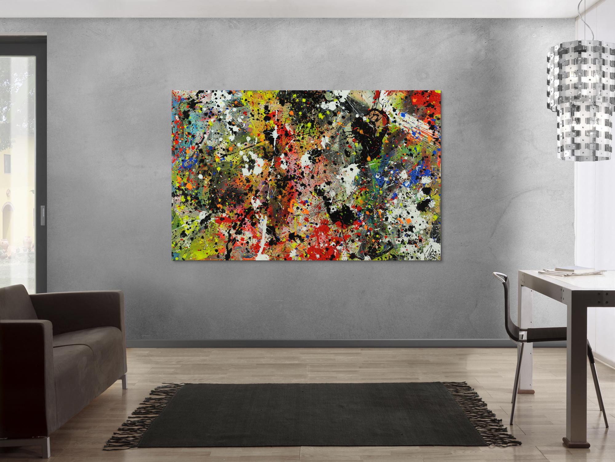 Abstraktes Bild Actionpainting Acryl expressionistisch sehr modern und bunt viele farben