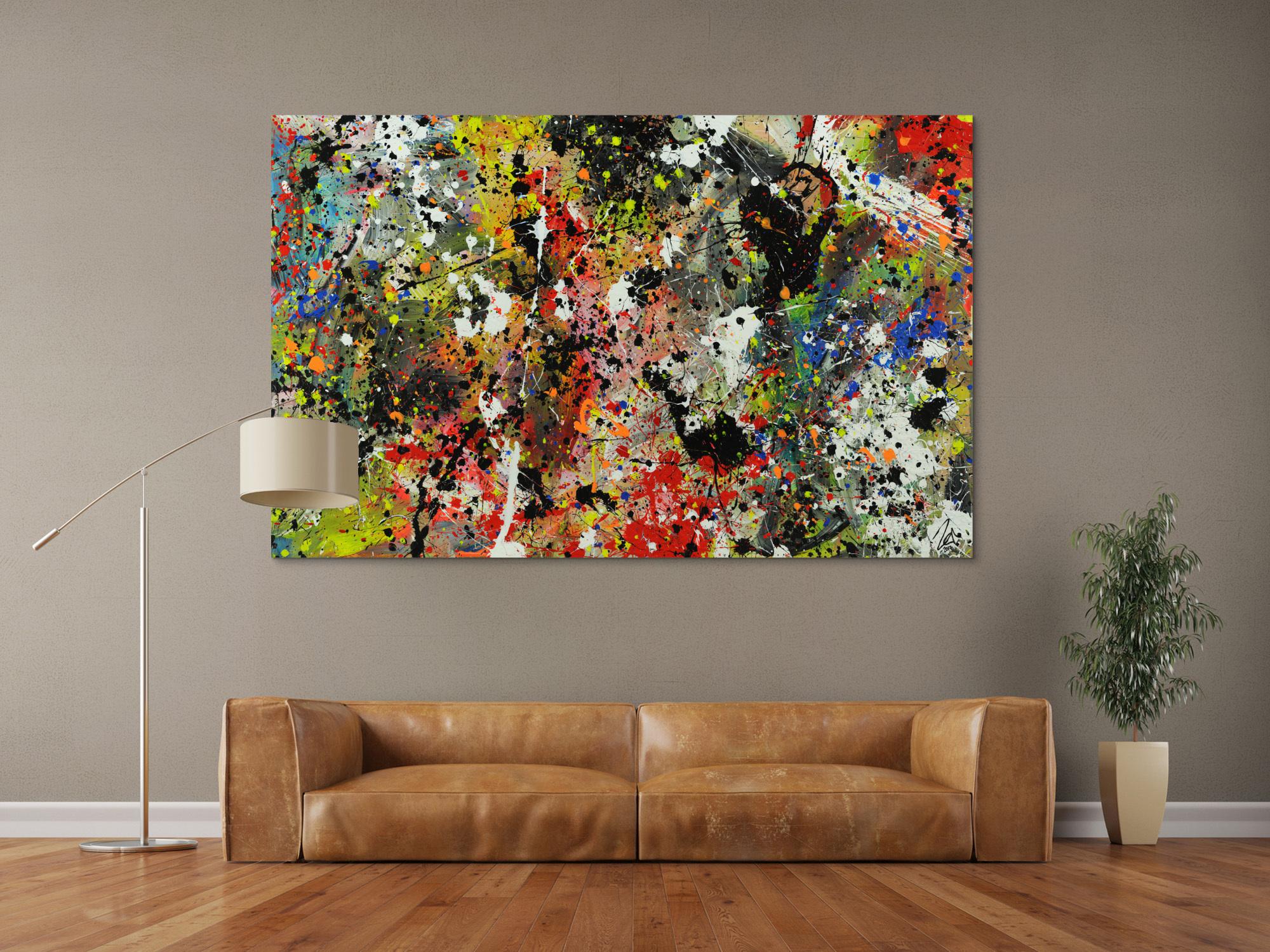 Abstraktes Bild Actionpainting Acryl expressionistisch sehr modern und bunt viele farben