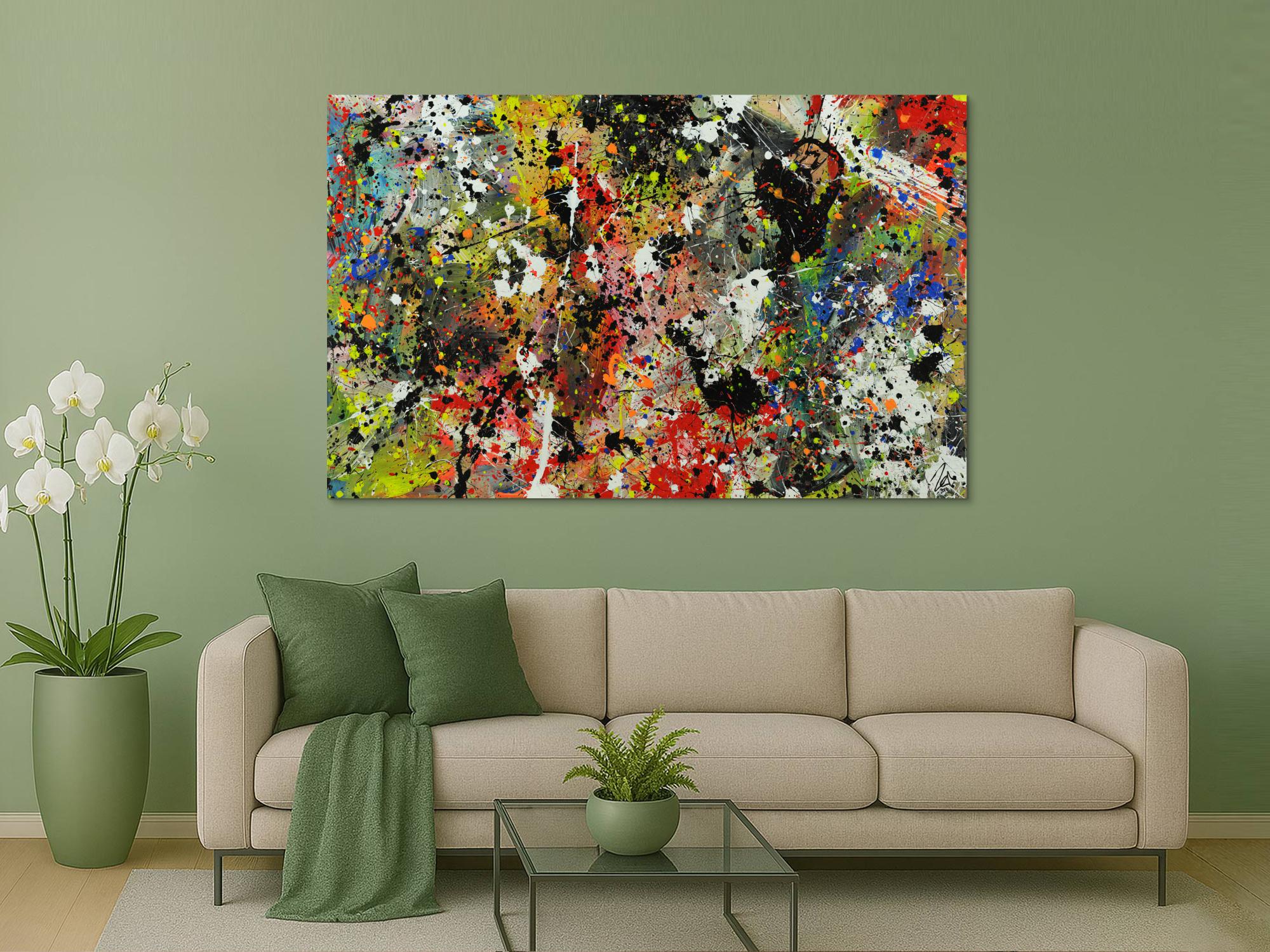 Abstraktes Bild Actionpainting Acryl expressionistisch sehr modern und bunt viele farben