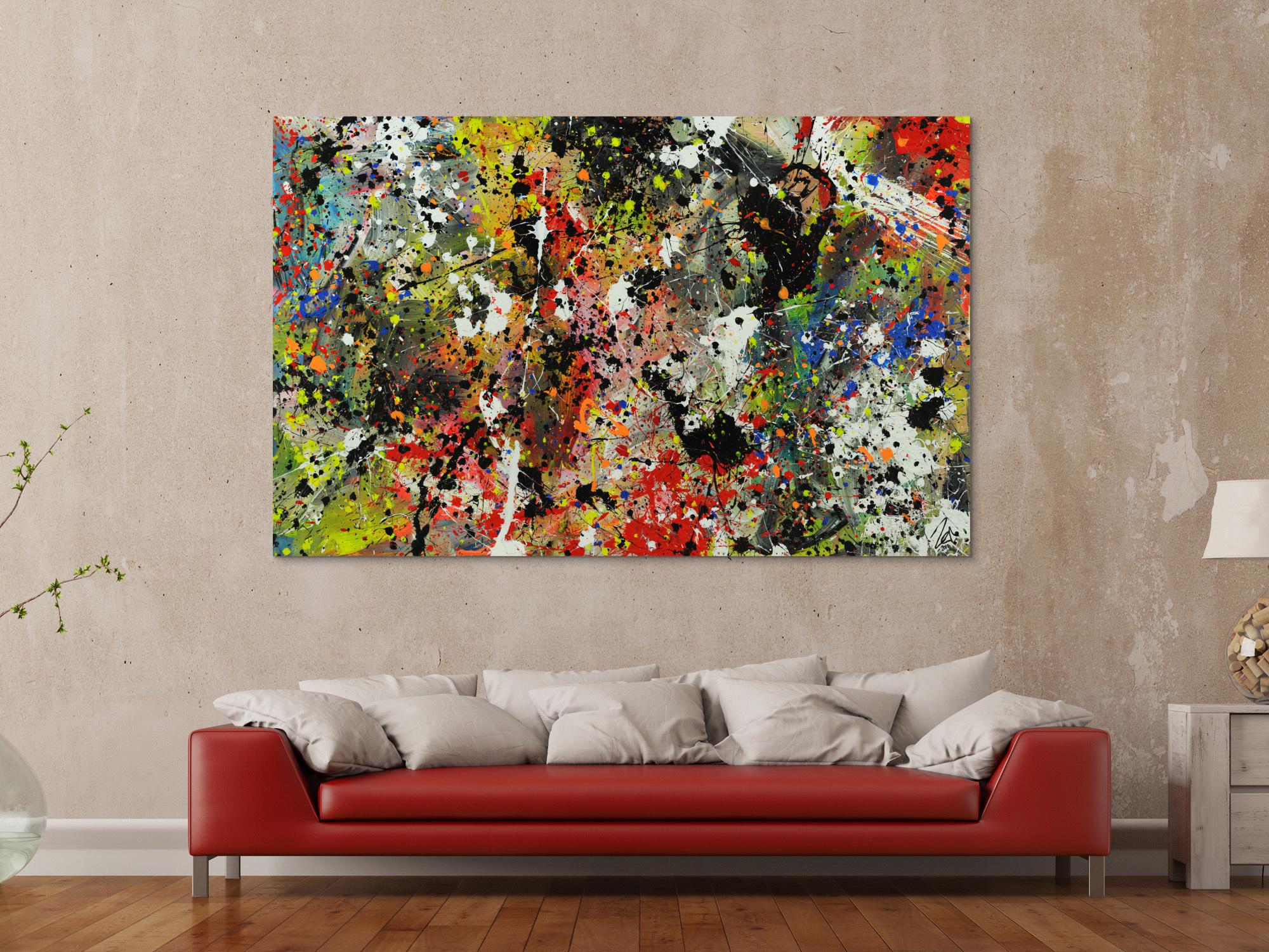 Abstraktes Bild Actionpainting Acryl expressionistisch sehr modern und bunt viele farben