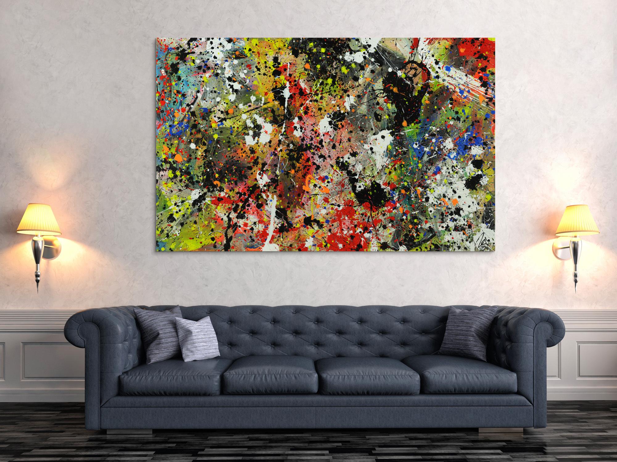 Abstraktes Bild Actionpainting Acryl expressionistisch sehr modern und bunt viele farben
