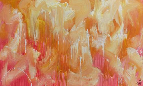 Abstraktes Acrylbilder helle Farben Rosa gelb weiß sehr modern Mischtechnik