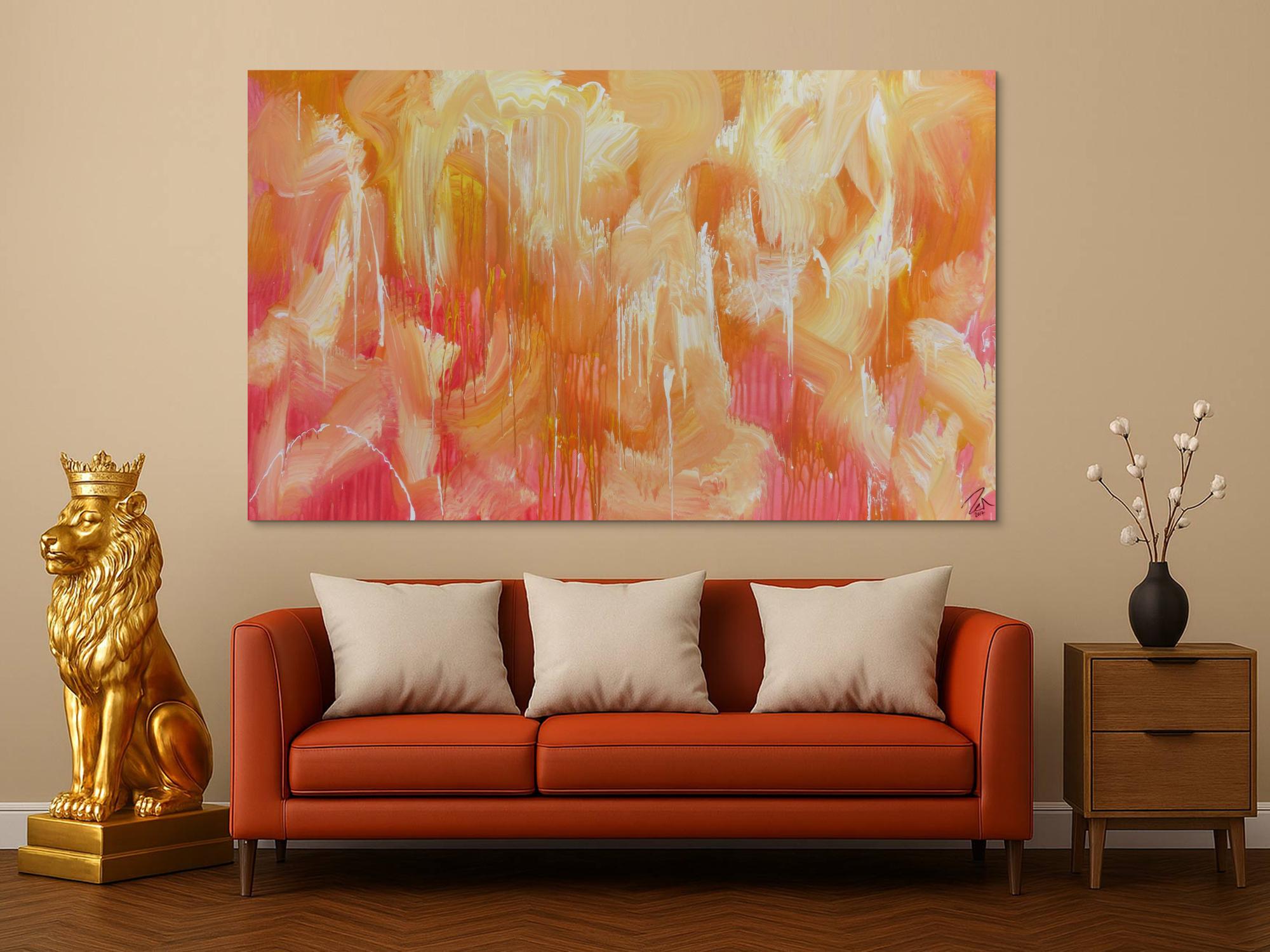 Abstraktes Acrylbilder helle Farben Rosa gelb weiß sehr modern Mischtechnik