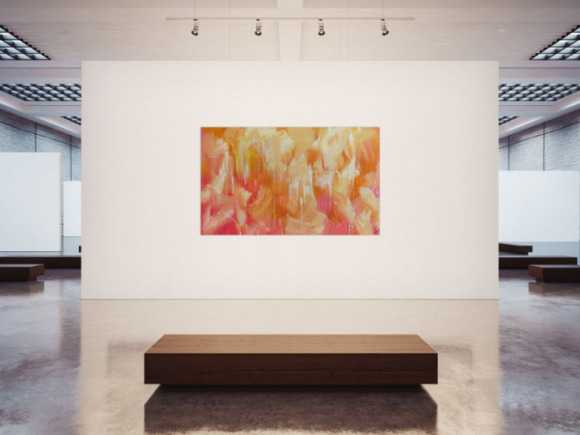 Abstraktes Acrylbilder helle Farben Rosa gelb weiß sehr modern Mischtechnik