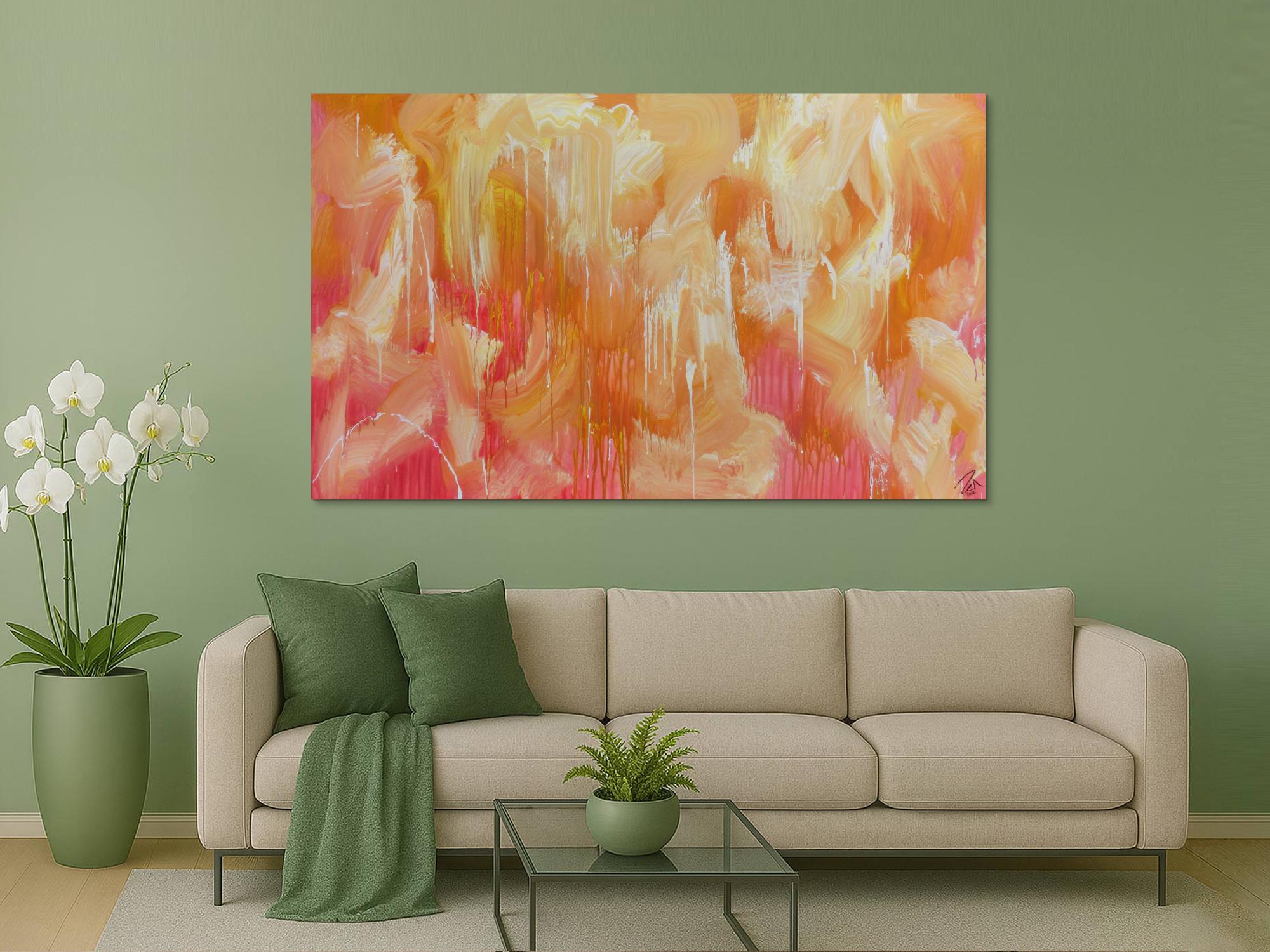 Abstraktes Acrylbilder helle Farben Rosa gelb weiß sehr modern Mischtechnik