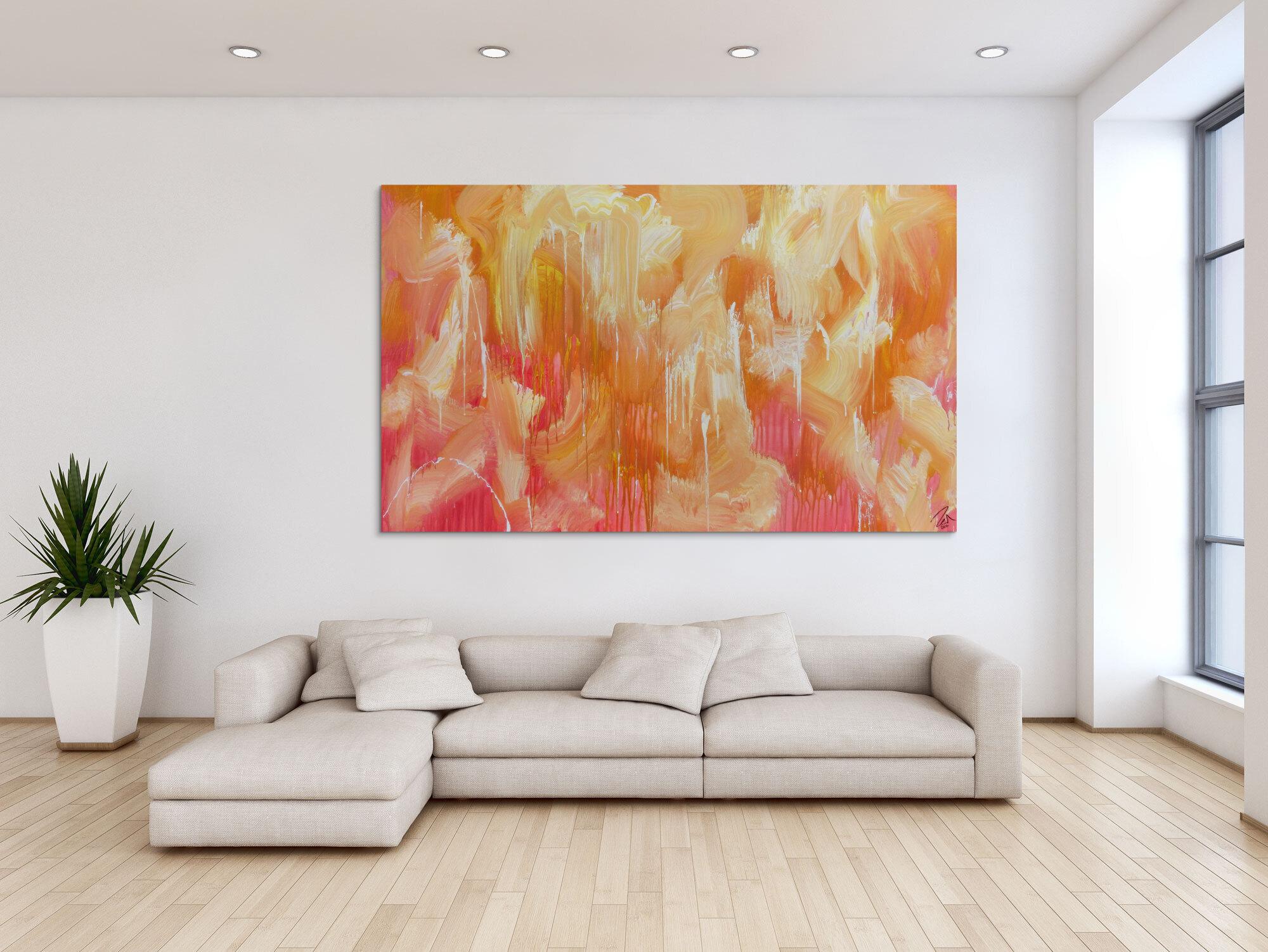 Abstraktes Acrylbilder helle Farben Rosa gelb weiß sehr modern Mischtechnik