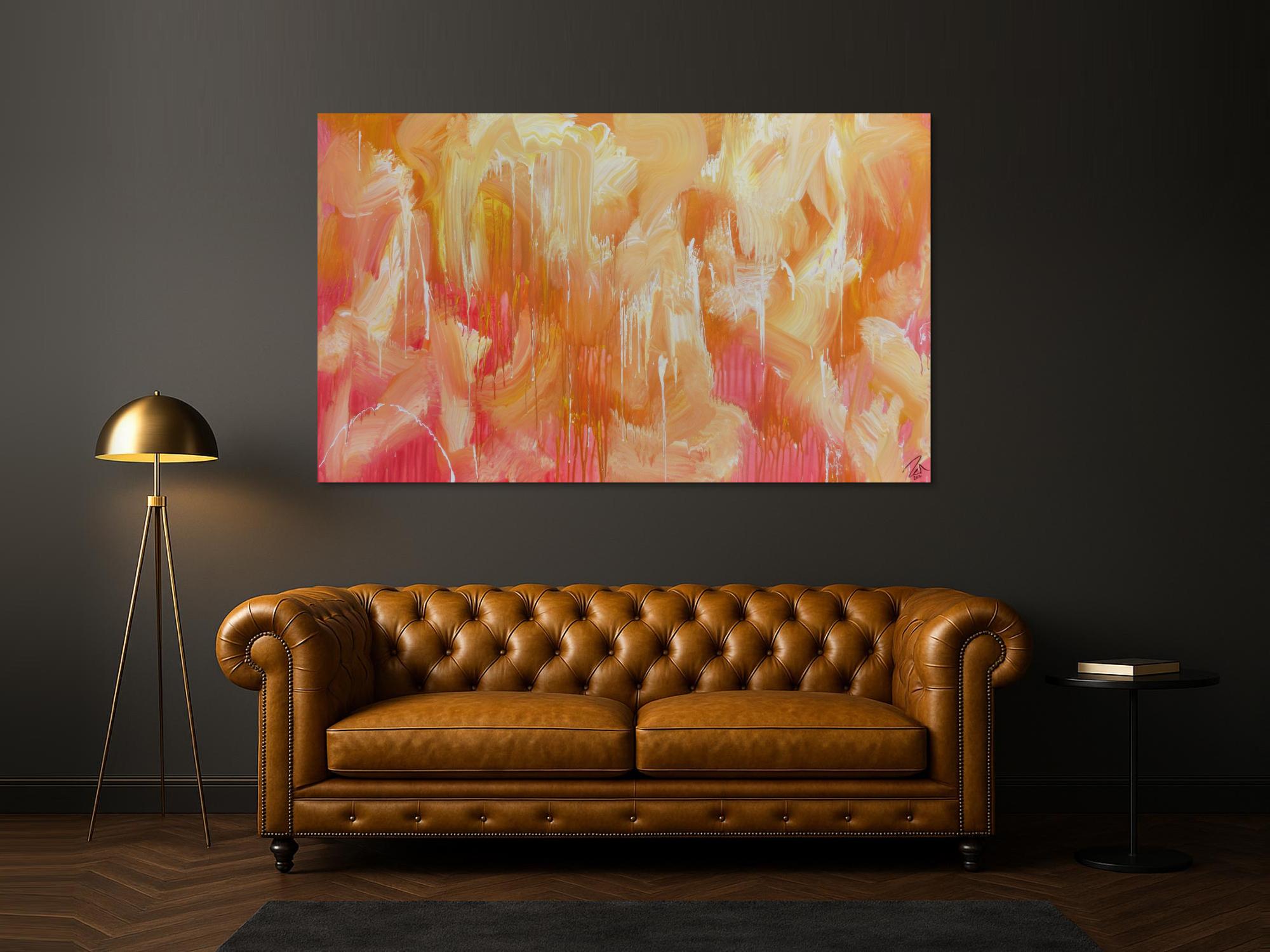 Abstraktes Acrylbilder helle Farben Rosa gelb weiß sehr modern Mischtechnik