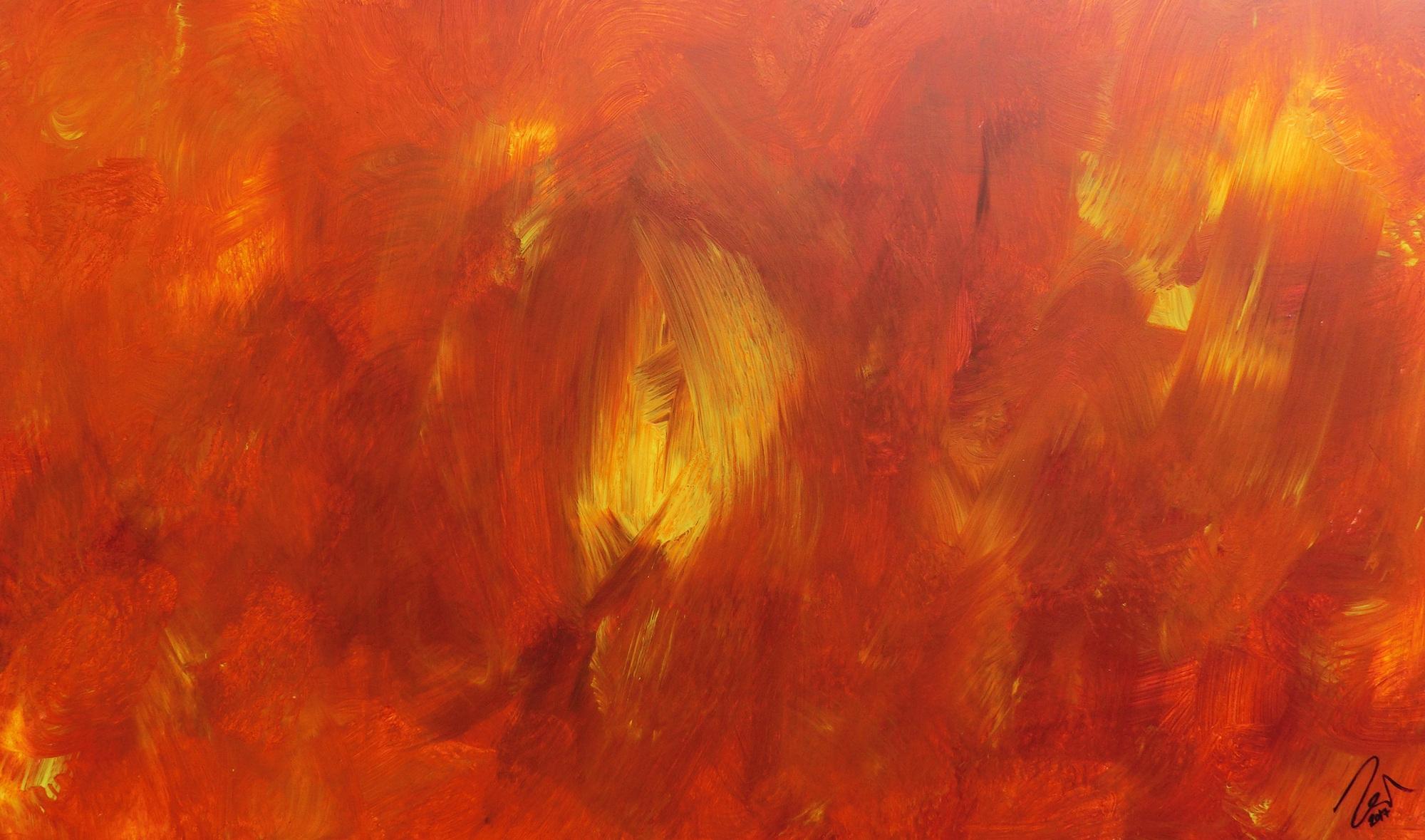 Abstraktes Acrylgemälde modern in orange und gelb schlicht