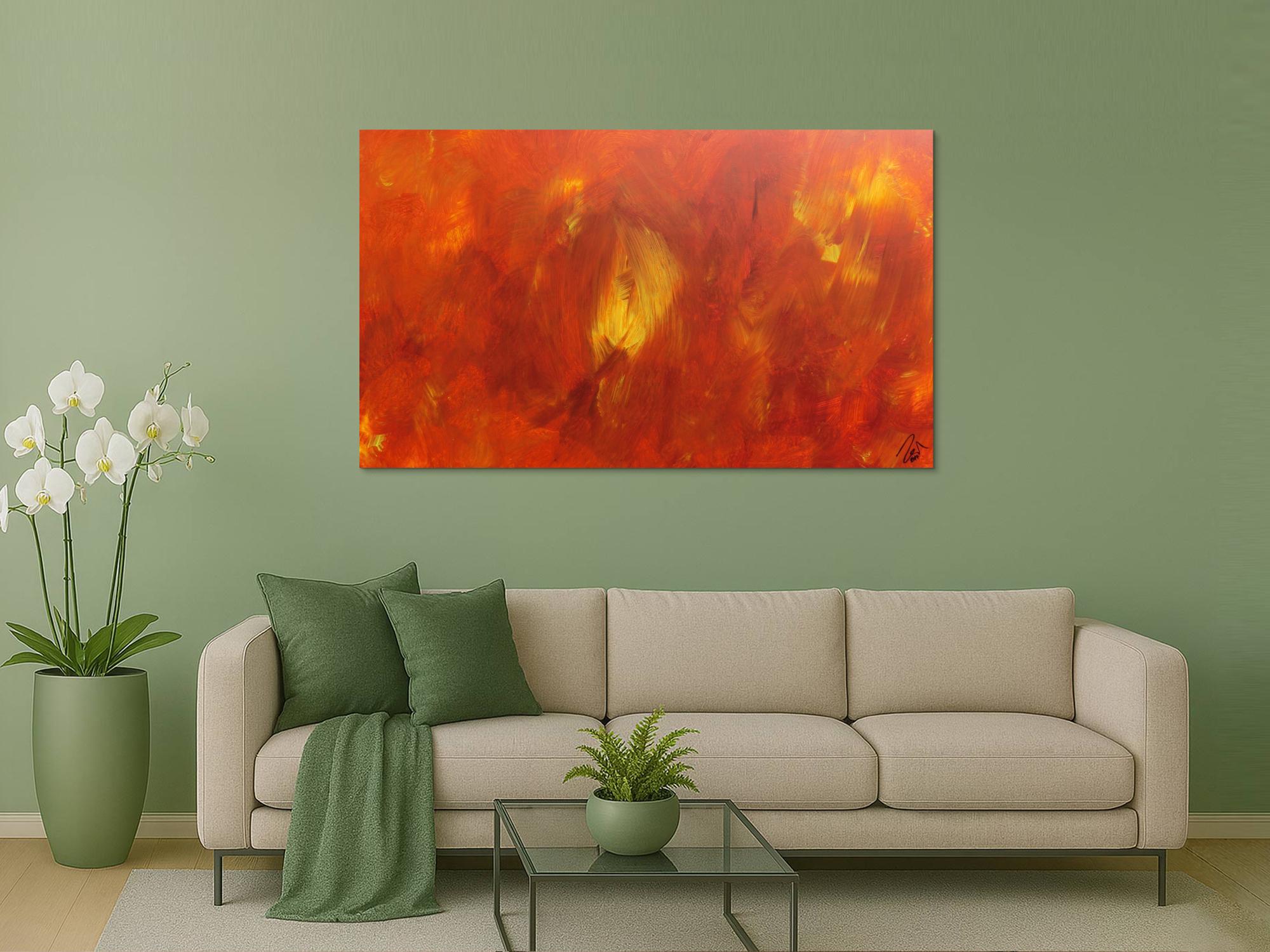 Abstraktes Acrylgemälde modern in orange und gelb schlicht