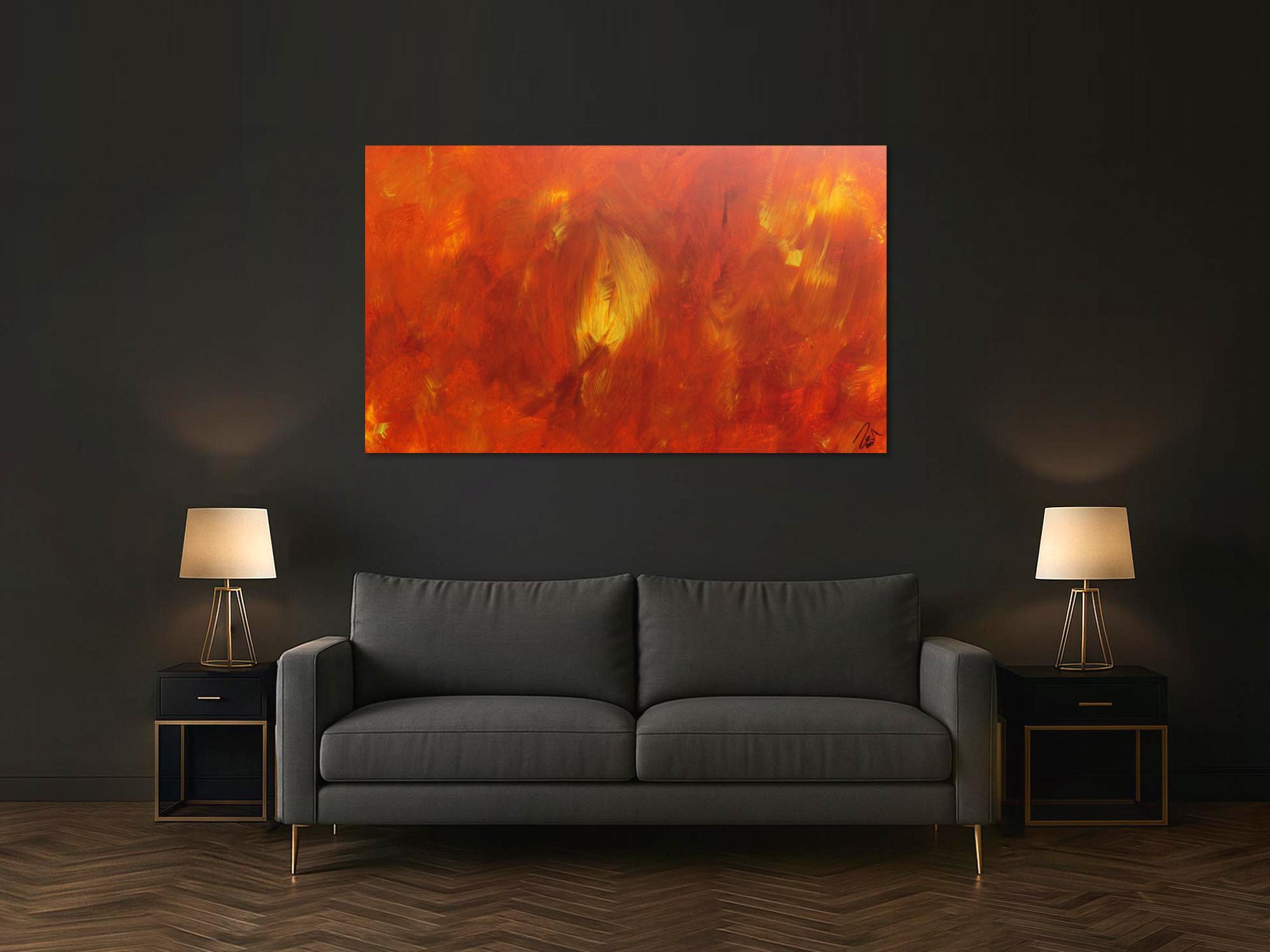 Abstraktes Acrylgemälde modern in orange und gelb schlicht