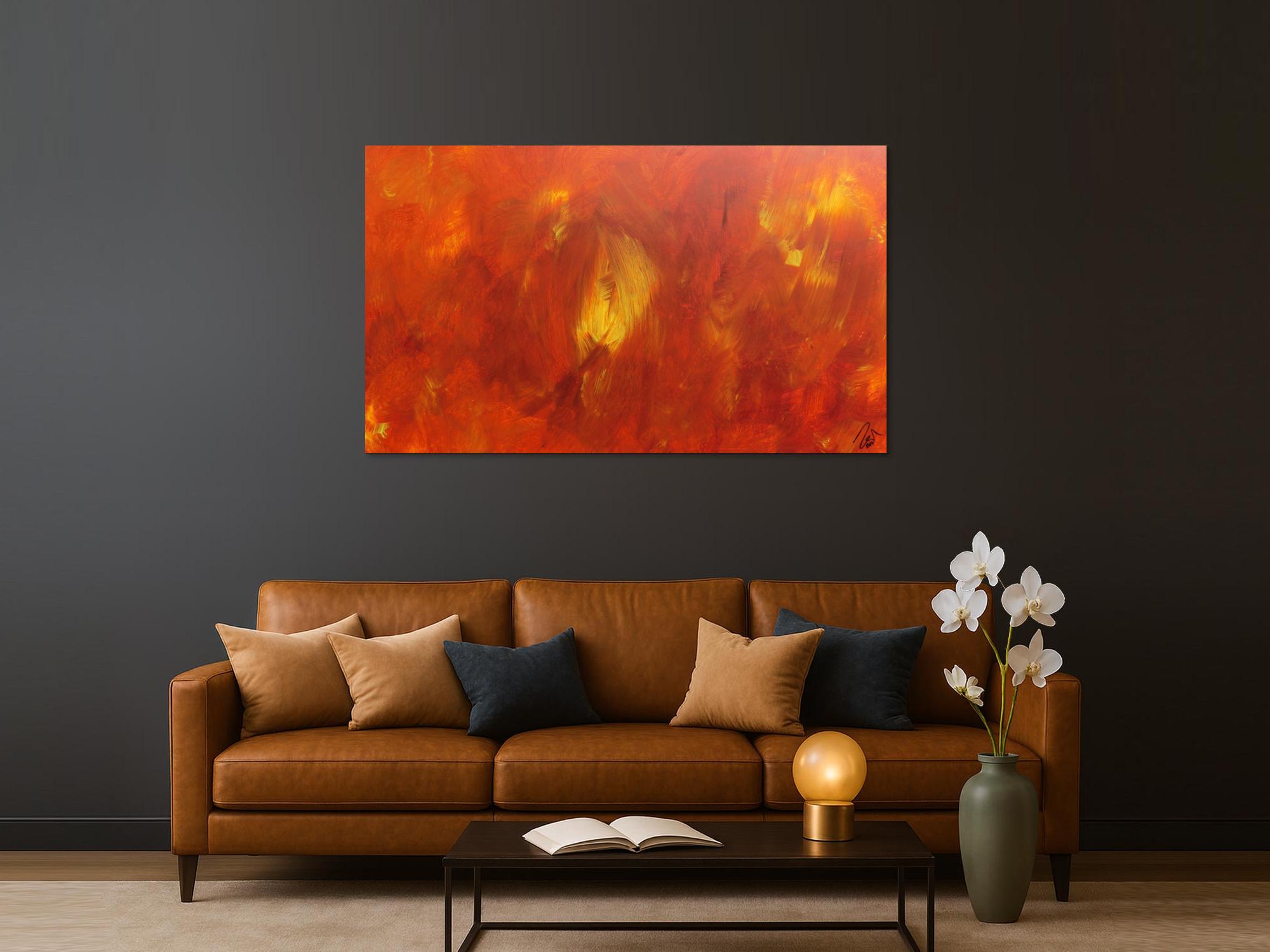 Abstraktes Acrylgemälde modern in orange und gelb schlicht