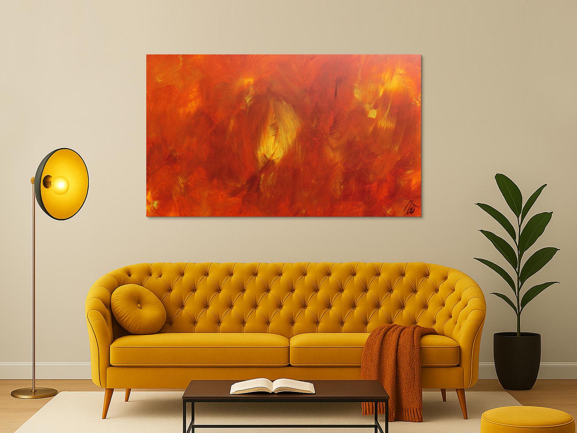 Abstraktes Acrylgemälde modern in orange und gelb schlicht