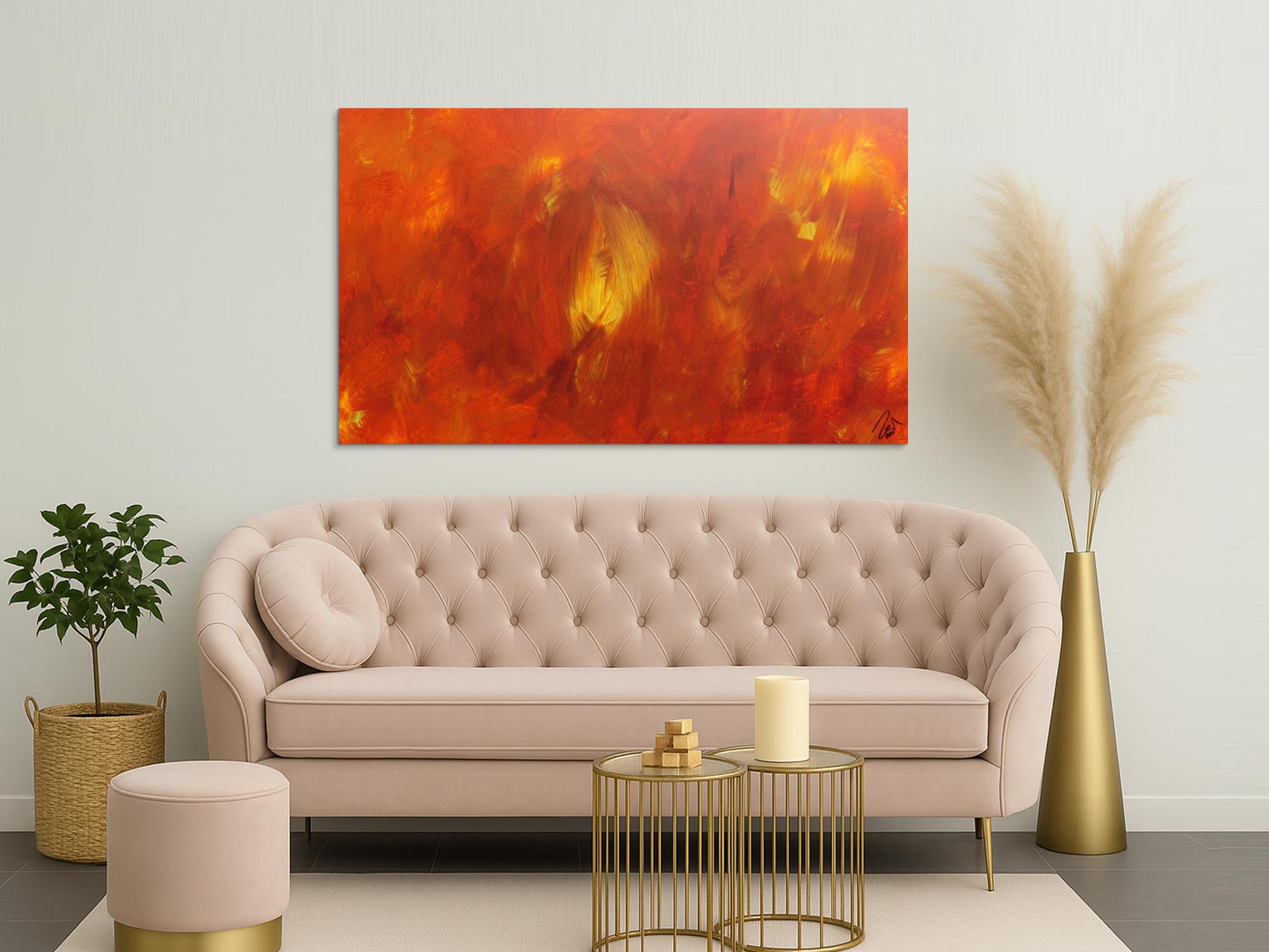 Abstraktes Acrylgemälde modern in orange und gelb schlicht