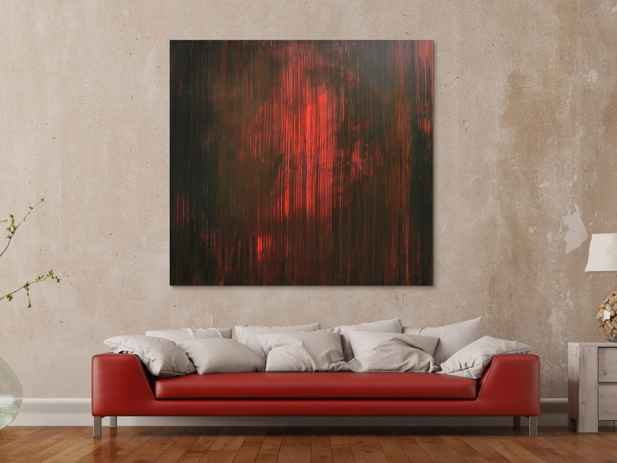 Abstraktes minimalistisches Acrylbild in schwarz und rot modern mystisch