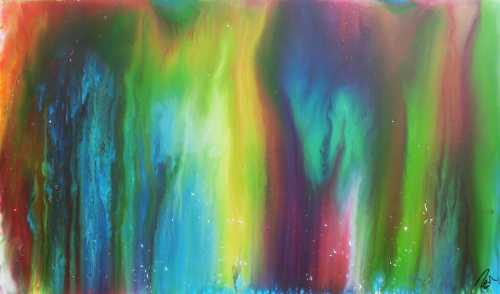 Abstraktes Acrylbild Fliesstechnik sehr bunt modern zeitgenössisch Fluid Painting