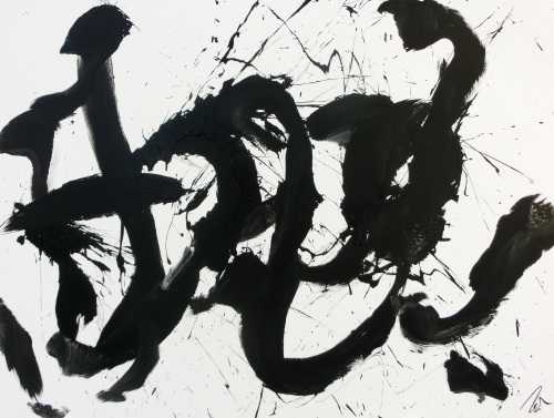 Abstraktes Gemälde Acrylbild schwarz weiß modern Action Painting schlicht handgemalt