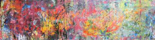Abstraktes Gemälde Acrylbild Mischtechnik sehr bunt modern Panorama Format