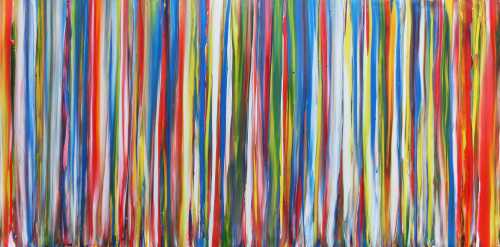 Abstraktes Acrylbild sehr bunt mit vielen farbigen Streifen modern zeitgenössisch