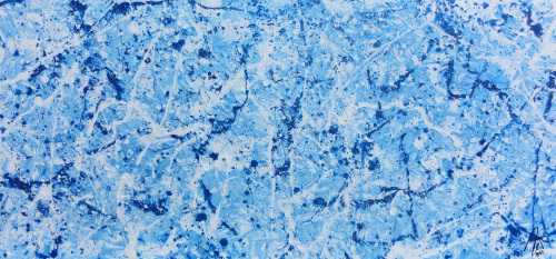 Abstraktes Acrylbild Action Painting modern schlicht hellblau weiß