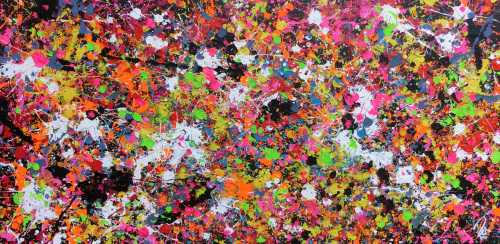 Abstraktes Acrylbild modernes Gemälde Action Painting Splash Art sehr bunte Flecken