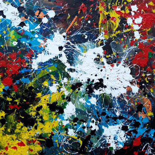 Abstraktes Acrylbild sehr modern Splash Art Action Painting sehr viele Farben bunt