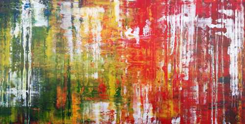 Abstraktes Acrylbild in Spachteltechnik sehr modern und bunt viele Farben rot gelb grün blau weiß