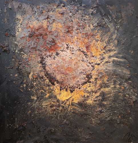 Abstraktes Bild aus Ectem Rost und Acryl Mischtechnik sehr modern Kunst aus Rost