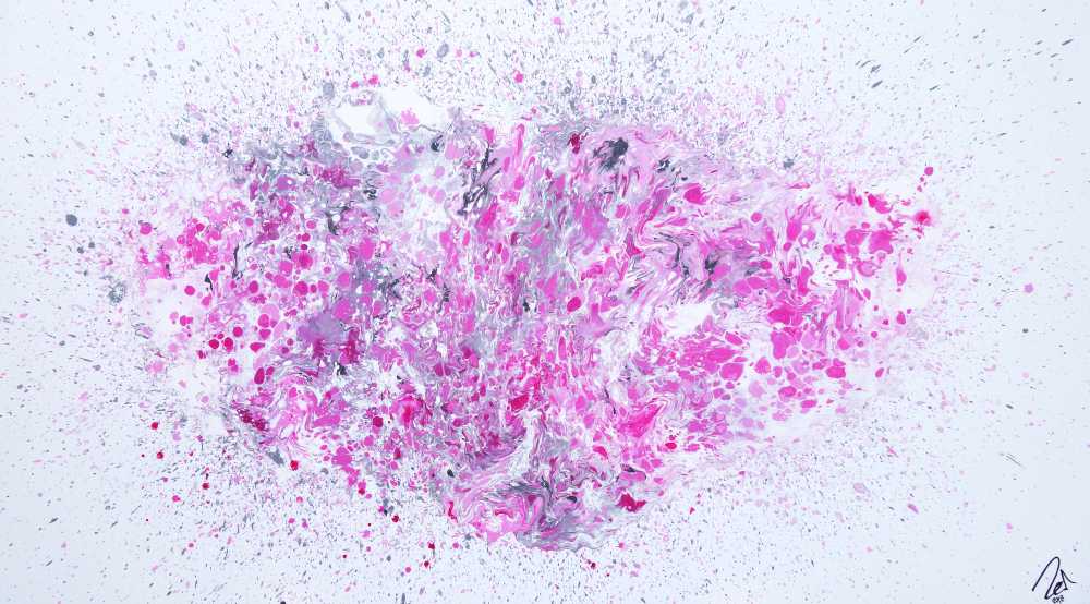 Hochwertige Kunst Auf Leinwand Abstraktes Acrylbild Fluid Painting Fliesstechnik Weiss Grau Rosa Modern Zeitgenossisch In 100x180cm Von Alex Zerr