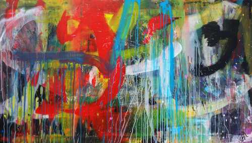Abstraktes Gemälde Acryl moderne Kunst auf Leinwand bunt handgemalt Action Painting