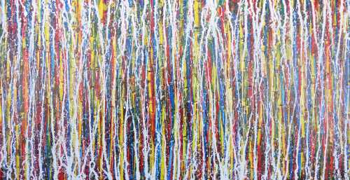 Abstraktes Acrylbild Action Painting sehr modern zeitgenössisch bunte Farben mit weiß