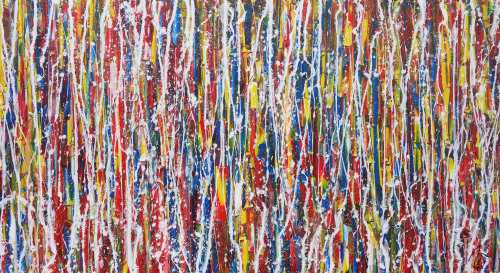 Abstraktes Acrylbild sehr bunt Action Painting Modern Art zeitgenössisch expressionistisch
