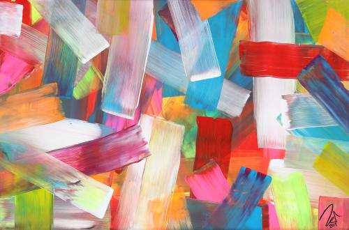 Abstraktes Acrylbild bunte Farben und Streifen modern zeitgenössisch expressionistisch