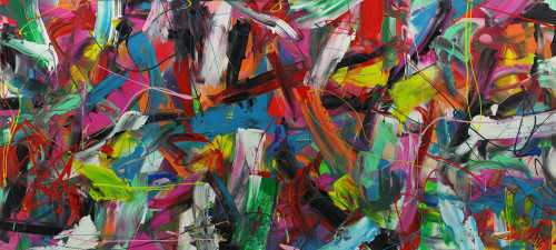 Abstraktes Acrylbild sehr modern Action Painting bunte Farben zeitgenössisch expressionistisches Gemälde