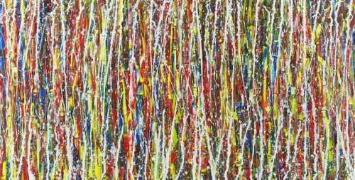 Abstraktes Acrylbild sehr bunt Action Painting Modern Art auf Leinwand handgemalt zeitgenössisch