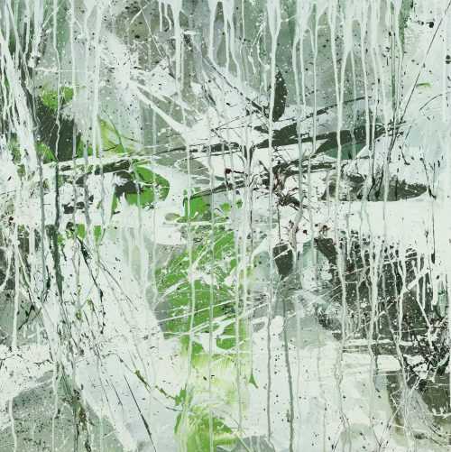 Abstraktes Acrylbild Modern Art handgemalt auf Leinwand Action Painting quadratisch