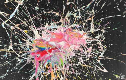 Abstraktes Acrylbild Action Painting auf Leinwand sehr bunt modern Art zeigenössisch handgemalt 