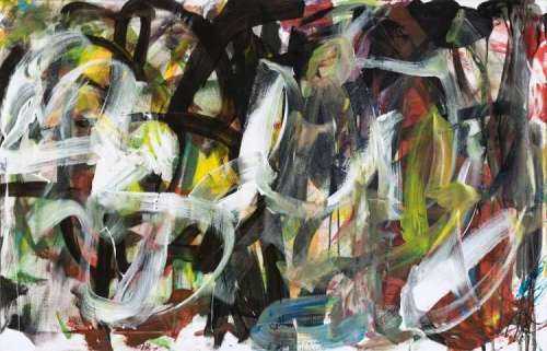 Abstraktes Original Gemälde 90x140cm Action Painting zeitgenössisch auf Leinwand Mischtechnik schwarz anthrazit weiß Einzelstück