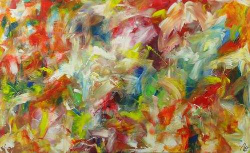 Abstraktes Acrylbild handgemalt bunte Farben zeitgenössisch Modern Art auf Leinwand