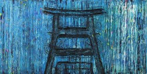 Abstraktes Bild auf Leinwand handgemalt Modern Art blau türkis zeitgenössisch 