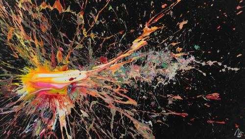 Abstraktes Acrylbild auf Leinwand Action Painting Neon Farben Modern Art zeitgenössisch