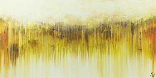 Abstraktes Acrylbild mediterrane Farben gelb weiß braun beige handgemalt auf Leinwand