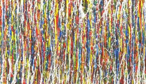 Abstraktes Gemälde Acryl Action Painting auf Leinwand sehr bunt handgemalt