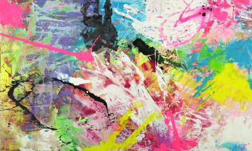 Abstraktes Gemälde sehr bunt neon Farben Action Painting Modern Art