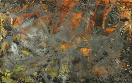 Abstraktes Gemälde neon orange grün grau Modern Art handgemalt expressionistisch