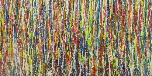 Abstraktes Gemälde bunt viele Farben Action Painting auf Leinwand