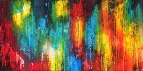 Abstraktes Gemälde auf Leinwand hangemalt sehr bunt Modern Art zeitgenössische Kunst