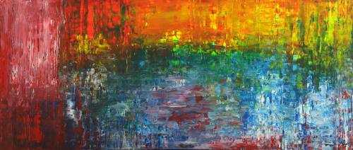 Abstraktes Acrylbild auf Leinwand handgemalt Spachteltechnik bunte Farben